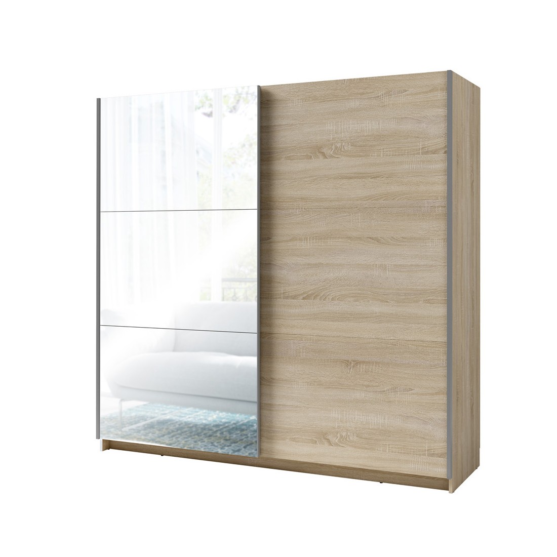 Armoire, garde robe  2 portes coulissantes avec miroir - chêne sonoma - Collection ARSALA