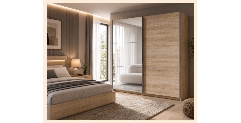 Armoire, garde robe  2 portes coulissantes avec miroir - chêne sonoma - Collection ARSALA