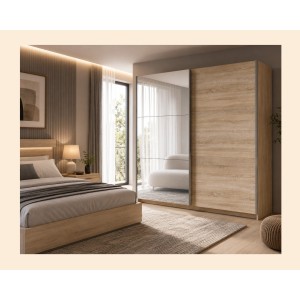 Armoire, garde robe  2 portes coulissantes avec miroir - chêne sonoma - Collection ARSALA