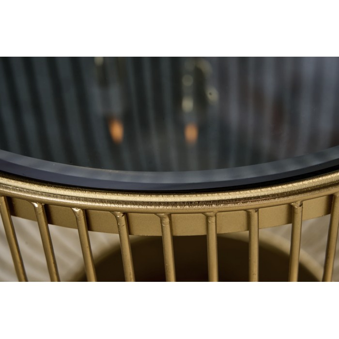 Tavolino rotondo LINEOR 79 cm dorato con piano in vetro temperato