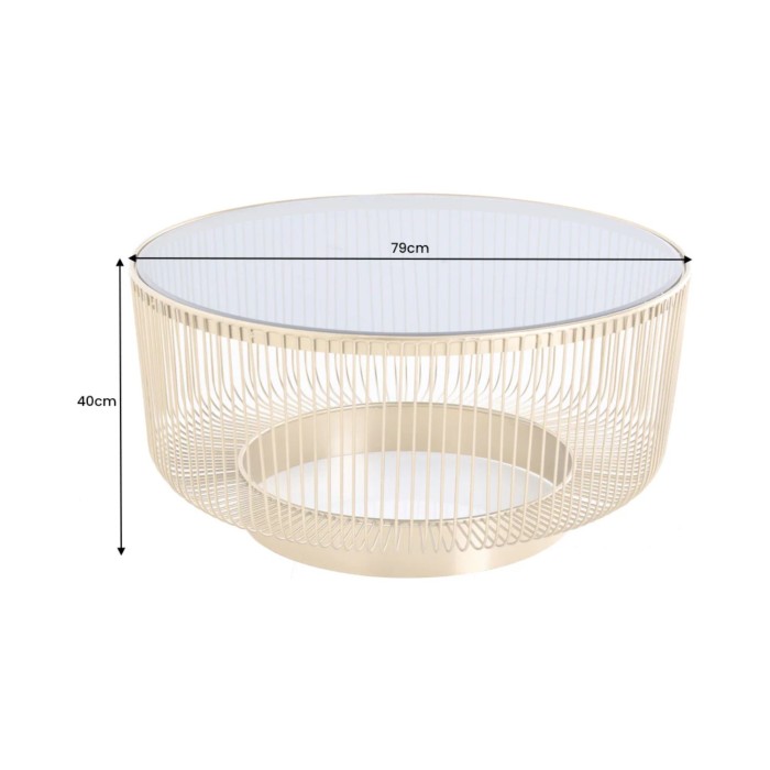 Tavolino rotondo LINEOR 79 cm dorato con piano in vetro temperato