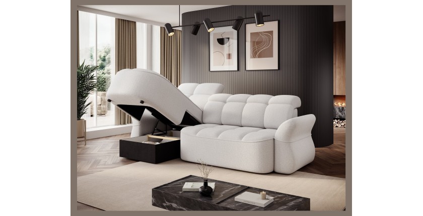 Canapé d’angle gauche convertible BENETHO 301 cm blanc alpin avec coffre 