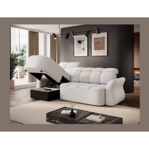 Canapé d’angle gauche convertible BENETHO 301 cm blanc alpin avec coffre 
