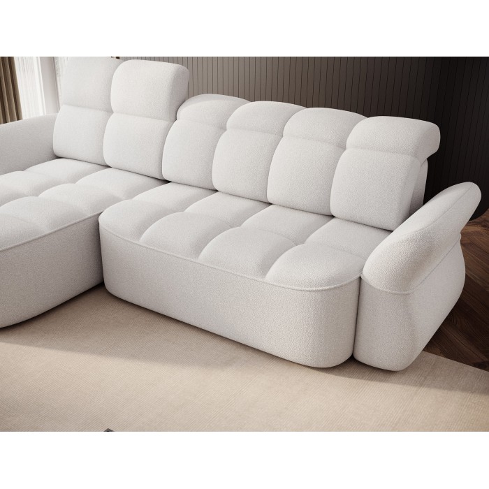 Canapé d’angle gauche convertible BENETHO 301 cm blanc alpin avec coffre 