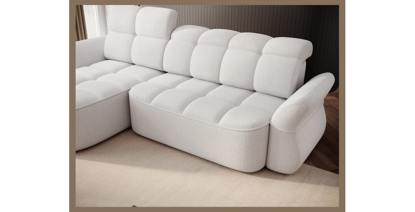 Canapé d’angle gauche convertible BENETHO 301 cm blanc alpin avec coffre 