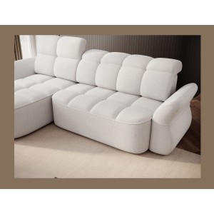 Canapé d’angle gauche convertible BENETHO 301 cm blanc alpin avec coffre 