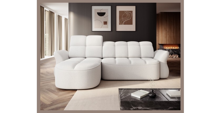 Canapé d’angle gauche convertible BENETHO 301 cm blanc alpin avec coffre 