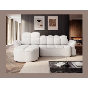 Canapé d’angle gauche convertible BENETHO 301 cm blanc alpin avec coffre 