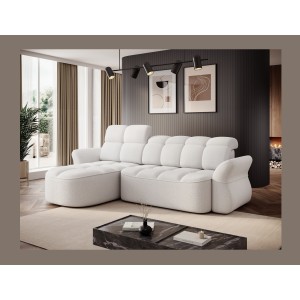 Canapé d’angle gauche convertible BENETHO 301 cm blanc alpin avec coffre 