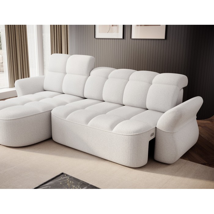 Canapé d’angle gauche convertible BENETHO 301 cm blanc alpin avec coffre 