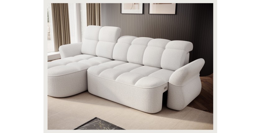 Canapé d’angle gauche convertible BENETHO 301 cm blanc alpin avec coffre 