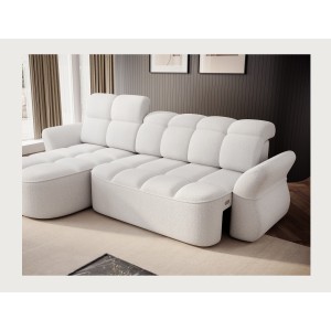 Canapé d’angle gauche convertible BENETHO 301 cm blanc alpin avec coffre 