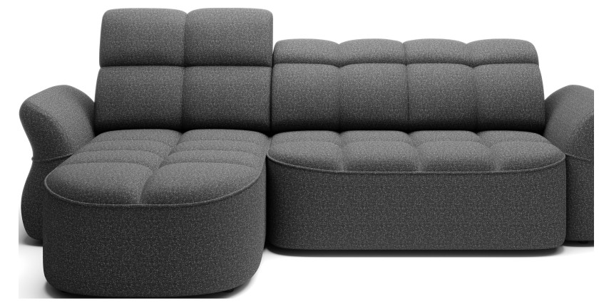Canapé d’angle gauche convertible BENETHO 301 cm gris chiné avec coffre 