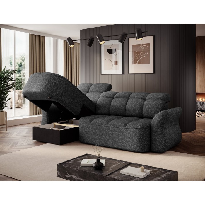Canapé d’angle gauche convertible BENETHO 301 cm gris chiné avec coffre 