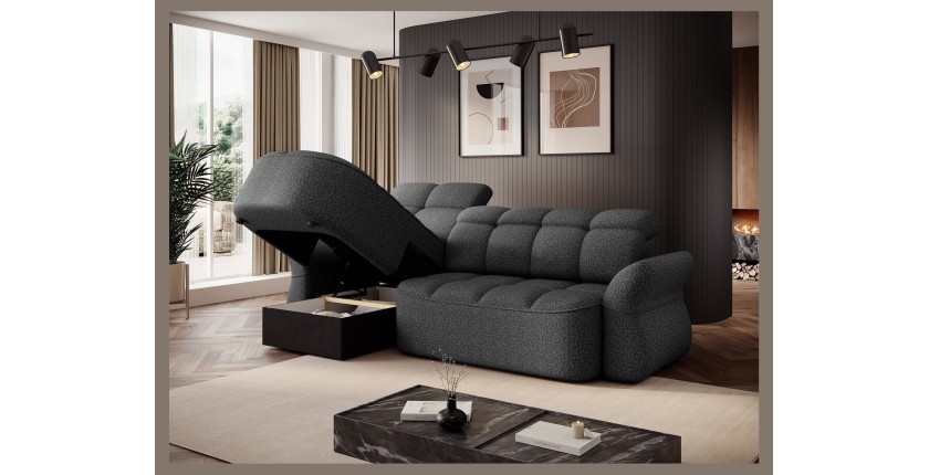 Canapé d’angle gauche convertible BENETHO 301 cm gris chiné avec coffre 
