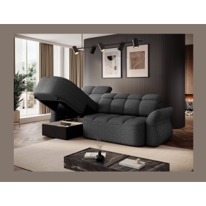 Canapé d’angle gauche convertible BENETHO 301 cm gris chiné avec coffre 