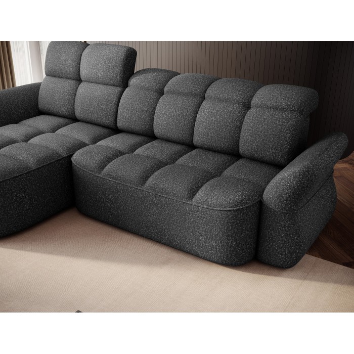 Canapé d’angle gauche convertible BENETHO 301 cm gris chiné avec coffre 