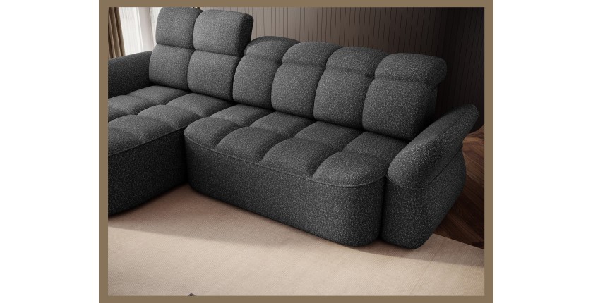 Canapé d’angle gauche convertible BENETHO 301 cm gris chiné avec coffre 