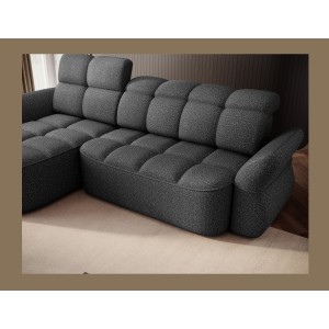 Canapé d’angle gauche convertible BENETHO 301 cm gris chiné avec coffre 