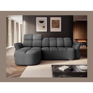 Canapé d’angle gauche convertible BENETHO 301 cm gris chiné avec coffre 