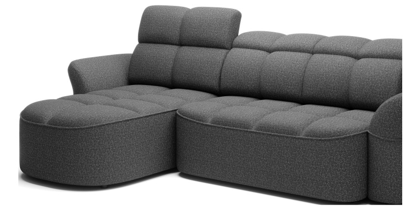 Canapé d’angle gauche convertible BENETHO 301 cm gris chiné avec coffre 
