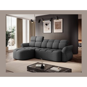 Canapé d’angle gauche convertible BENETHO 301 cm gris chiné avec coffre 