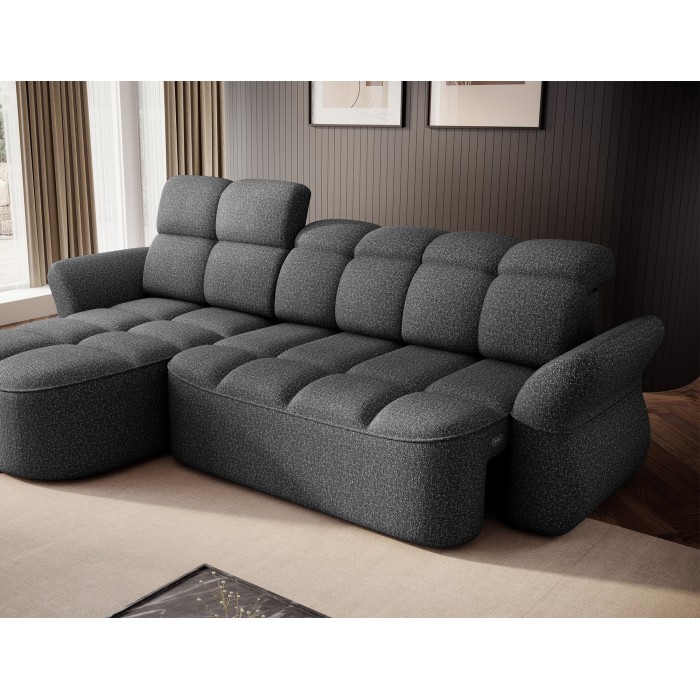 Canapé d’angle gauche convertible BENETHO 301 cm gris chiné avec coffre 