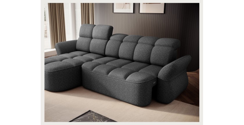 Canapé d’angle gauche convertible BENETHO 301 cm gris chiné avec coffre 