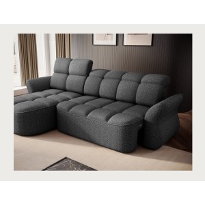 Canapé d’angle gauche convertible BENETHO 301 cm gris chiné avec coffre 