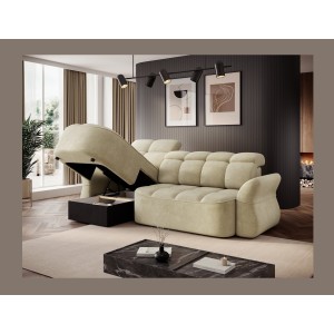 Canapé d’angle gauche convertible BENETHO 301 cm beige avec coffre 