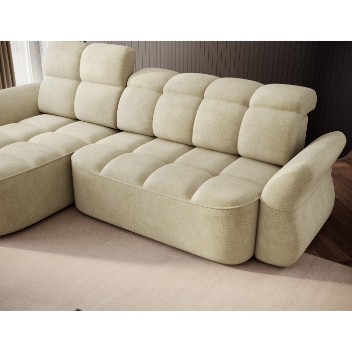 Canapé d’angle gauche convertible BENETHO 301 cm beige avec coffre 