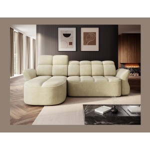 Canapé d’angle gauche convertible BENETHO 301 cm beige avec coffre 