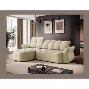 Canapé d’angle gauche convertible BENETHO 301 cm beige avec coffre 