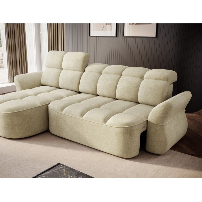 Canapé d’angle gauche convertible BENETHO 301 cm beige avec coffre 