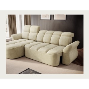 Canapé d’angle gauche convertible BENETHO 301 cm beige avec coffre 
