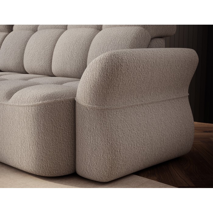 Canapé d’angle gauche convertible BENETHO 301 cm beige bouclette avec coffre 