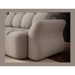 Canapé d’angle gauche convertible BENETHO 301 cm beige bouclette avec coffre 