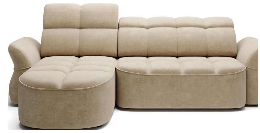 Canapé d’angle gauche convertible BENETHO 301 cm beige foncé avec coffre 