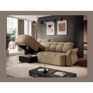 Canapé d’angle gauche convertible BENETHO 301 cm beige foncé avec coffre 