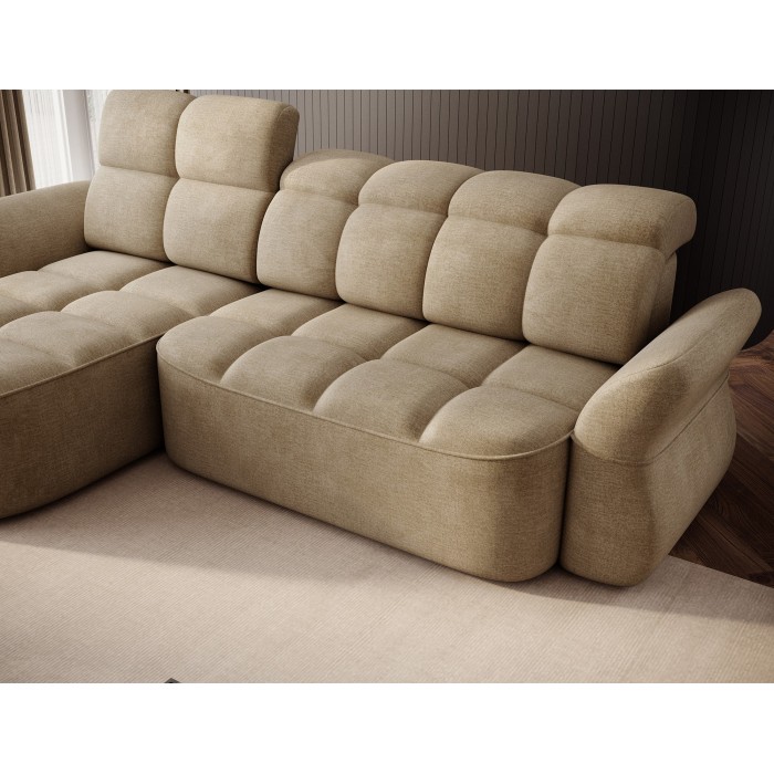 Canapé d’angle gauche convertible BENETHO 301 cm beige foncé avec coffre 