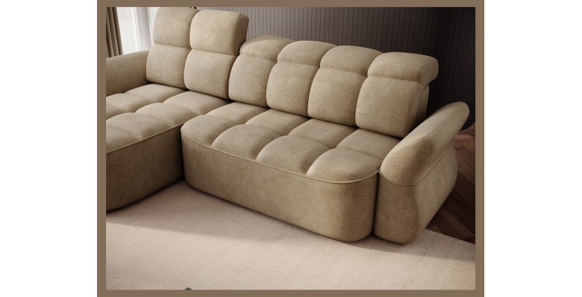 Canapé d’angle gauche convertible BENETHO 301 cm beige foncé avec coffre 