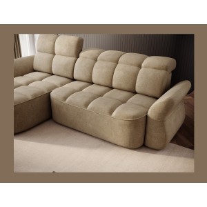 Canapé d’angle gauche convertible BENETHO 301 cm beige foncé avec coffre 