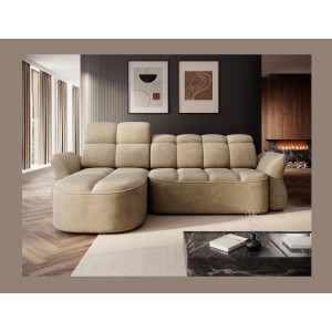Canapé d’angle gauche convertible BENETHO 301 cm beige foncé avec coffre 