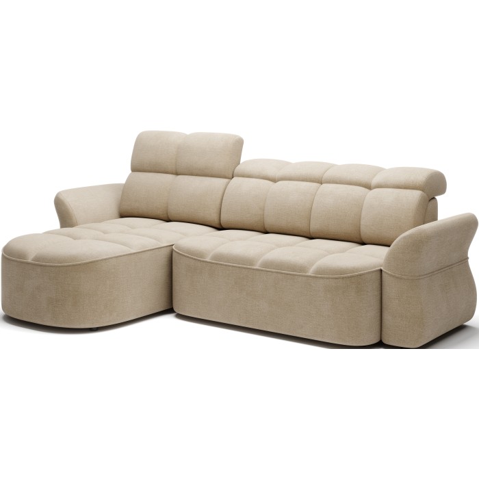 Canapé d’angle gauche convertible BENETHO 301 cm beige foncé avec coffre 
