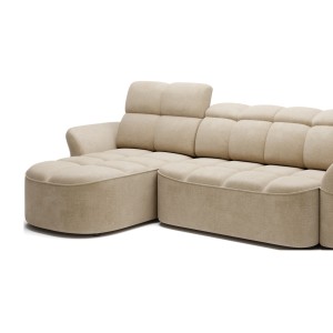 Canapé d’angle gauche convertible BENETHO 301 cm beige foncé avec coffre 