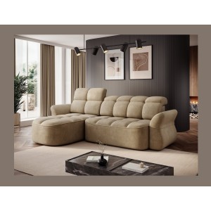 Canapé d’angle gauche convertible BENETHO 301 cm beige foncé avec coffre 