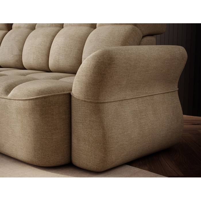 Canapé d’angle gauche convertible BENETHO 301 cm beige foncé avec coffre 