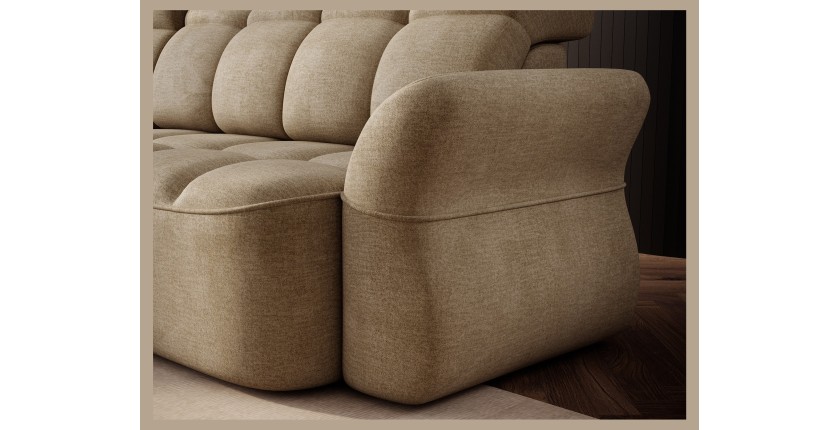 Canapé d’angle gauche convertible BENETHO 301 cm beige foncé avec coffre 