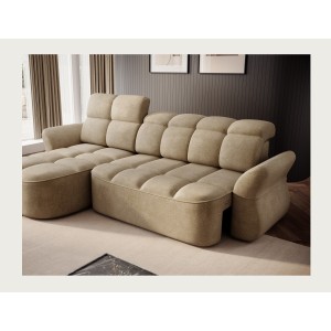 Canapé d’angle gauche convertible BENETHO 301 cm beige foncé avec coffre 
