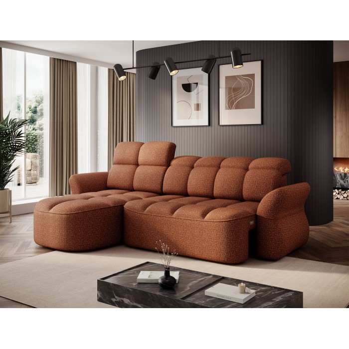 Canapé d’angle gauche convertible BENETHO 301 cm terracotta avec coffre 